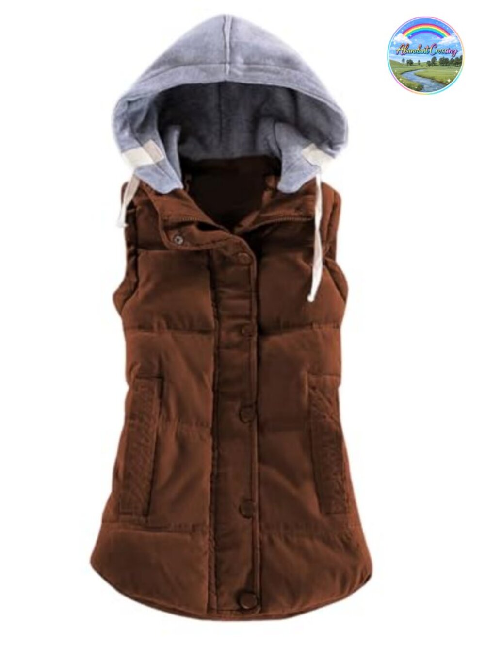 Women Sleeveless Quilted Puffer Vest Removable Hood Zip Winter Gilet